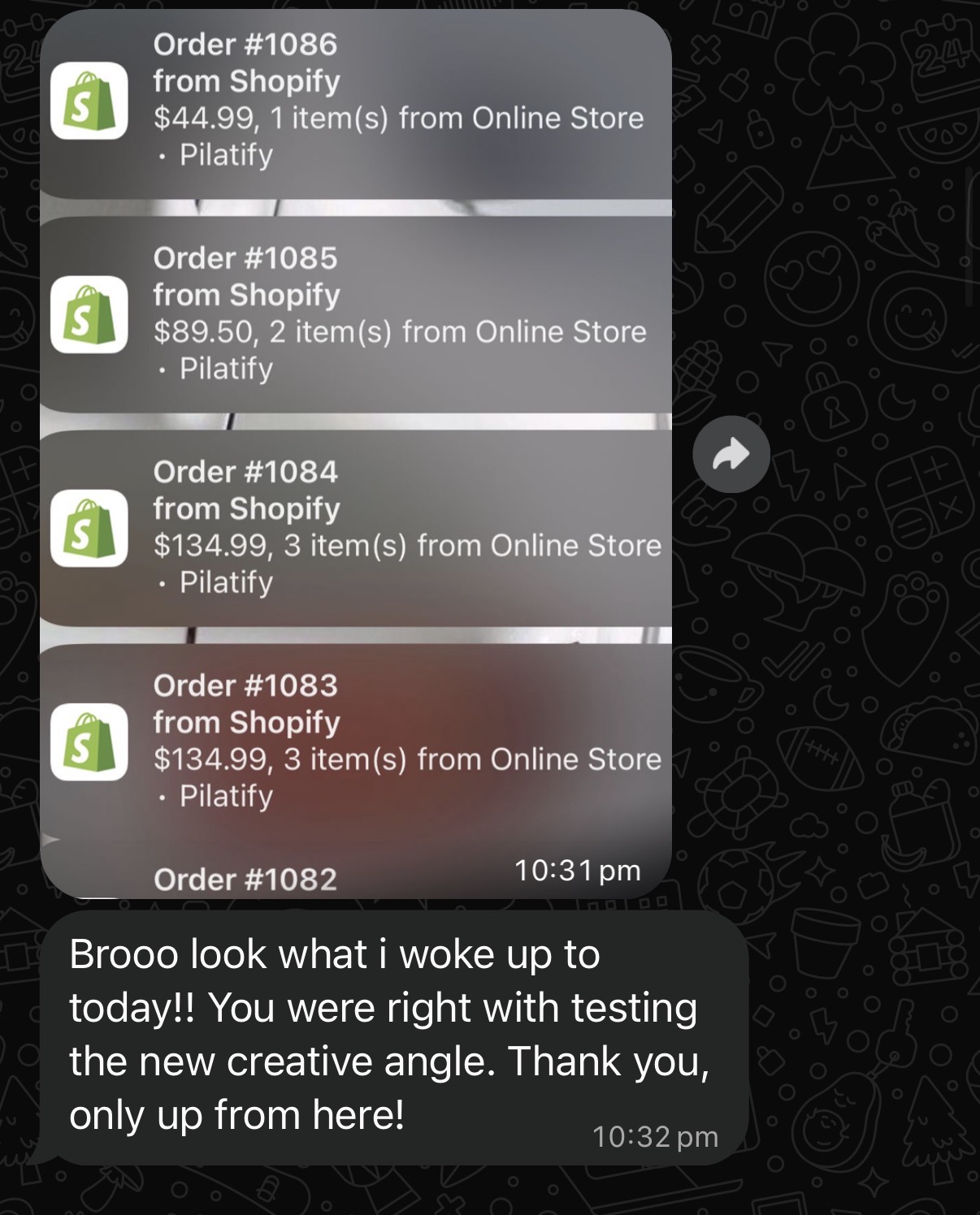 Mentorship member Shopify store sales results